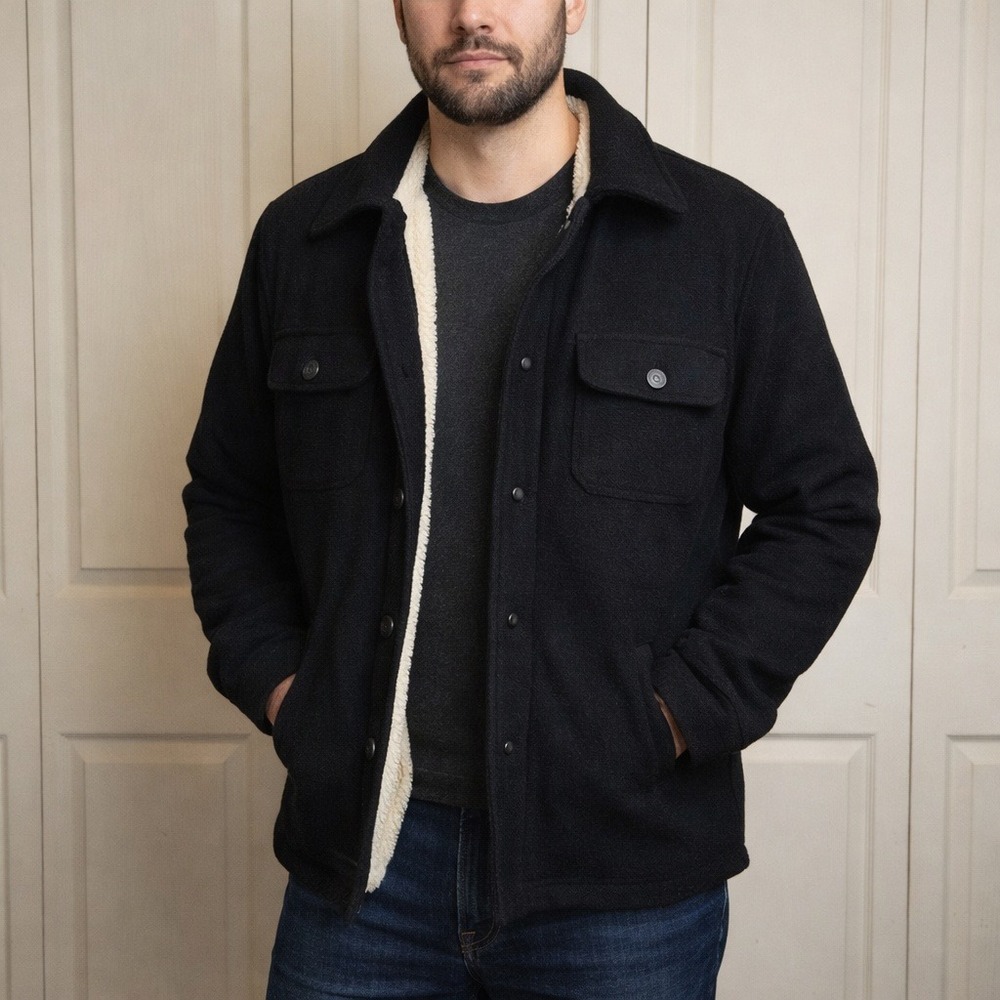 Jachs New York Sherpa Lined‎ Chore Shacket Wool Blend Black Utility Cabincore L